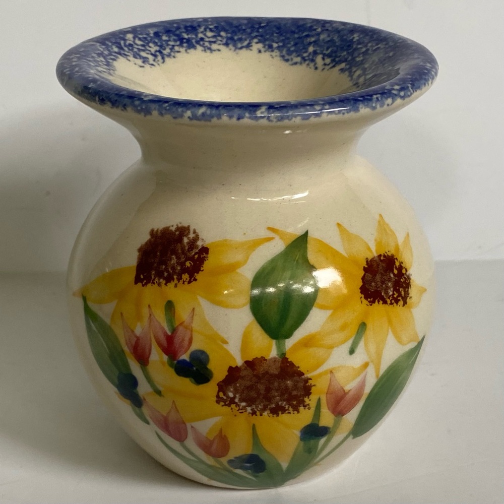 Emerson Creek Pottery Wax Warmer Sunflowers spongeware EUC Yellow Blue 2001